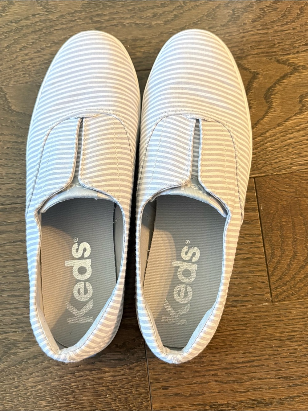 Keds Women’s Striped Canvas Slip-Ons - Light Gray & White
